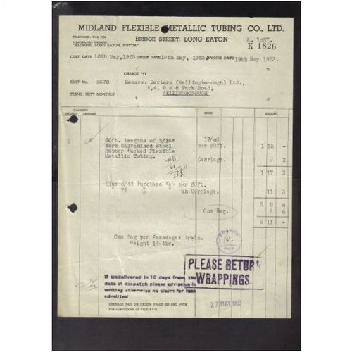 MIDLAND FLEXIBLE METALIC TUBING CO LTD, LONG EATON,NOTTINGHAM,19M AY1953