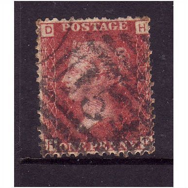 GREAT BRITAIN 1858-79 QV SG44 1d RED BROWN PLATE 117 LETTERED HD USED