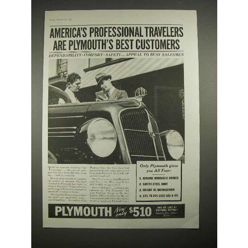 1935 Plymouth Car Ad - Professional Travelers
