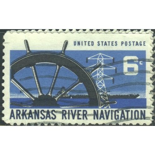 USA 1968 - SG1343 - 6c black/blue/lt blue - Ship's Wheel & River Tanker - used