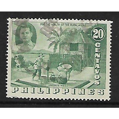 PHILIPPINES 1956 ARTESIAN WELLS 20c GREEN LIBERTY WELL SG786 FINE USED
