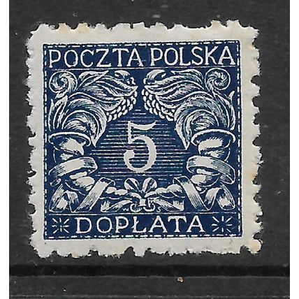 POLAND 1919 POSTAGE DUE STAMP 5H BLUE SG D94 M MINT