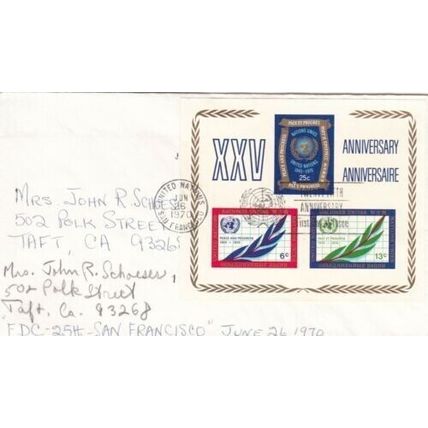 United Nations 1970 25th anniversary sheet FDC San Francisco cancel written VGC