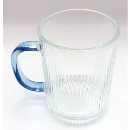 Ridged Glass Mug with Black Handle 10 CM Cold Drinks Only Gift Summer Beverages