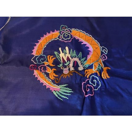 Four Toed Dragon 48" Square Embroidered Silk AND Two 16" Sq. Silk Handkerchiefs