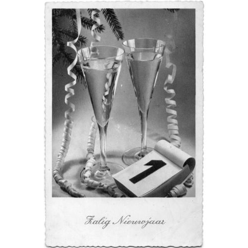 FAIKH Postcard Champagne Glasses & Calendar Zalig Nieuwjaar Happy New Year