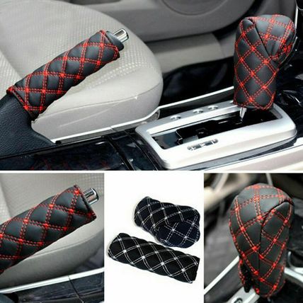 Cool 2pcs PU Leather Car Gear Knob Cover Handbrake Cover Gearstick Sleeve Set