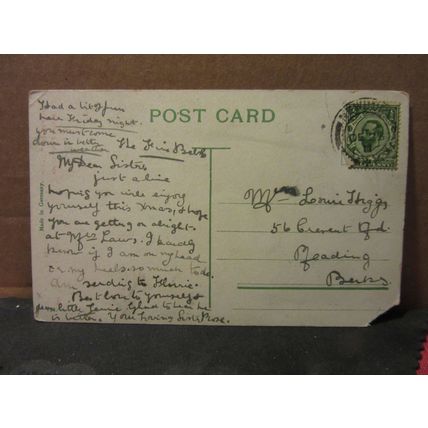 kisses wirelessly given , LOVERS used antique postcard 1911 pm