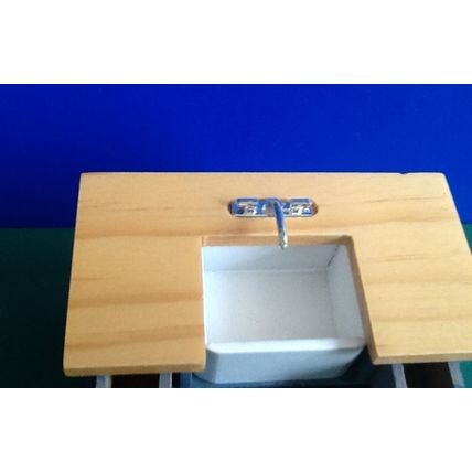 Shaker Style Sink Unit - Blue/Pine 1:12th Dolls House Miniature