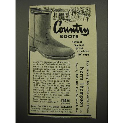 1955 Norm Thompson Country Boots Ad - Country boots natural reverse grain
