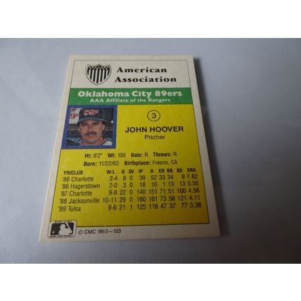 1990 CMC Card # 153 John Hoover Very Good-Excellent (4) Oklahoma City 89ers