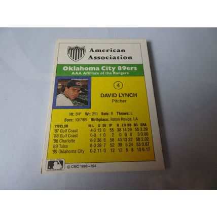 1990 CMC Card # 154 David Lynch Very Good-Excellent (4) Oklahoma City 89ers