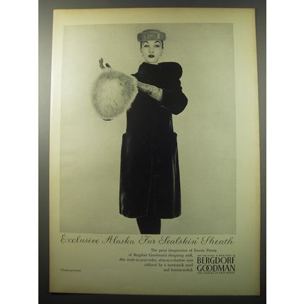 1955 Bergdorf Goodman Ad - Fur Coat by Emeric Partos - Exclusive Alaska Fur