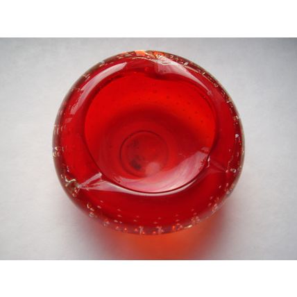 Vintage Murano Red Art Glass Bullicante Controlled Bubble Bowl Ash Tray Dish