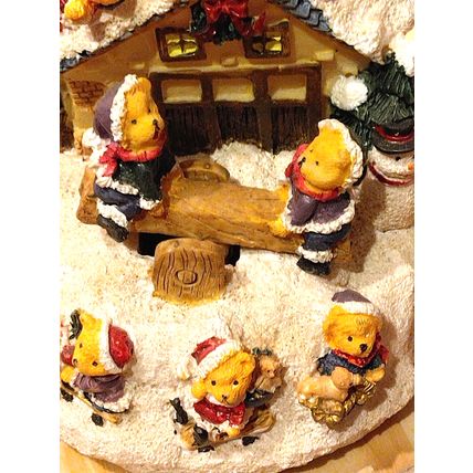 Jingle Bells 5 x5 Ceramic Bears See Sawing Figurine Music Box Winter - Unboxed
