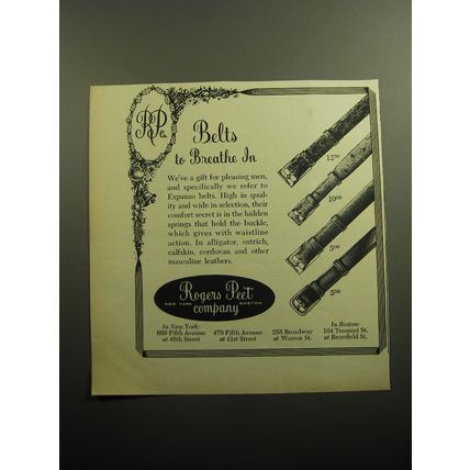 1958 Rogers Peet Belts Ad - Belts to Breathe In