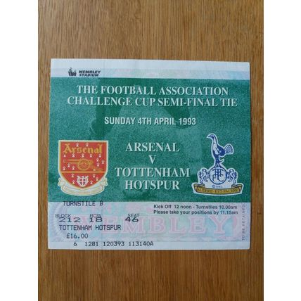 1993 FA Cup Semi Final Programme & Ticket – Arsenal v Tottenham / Spurs