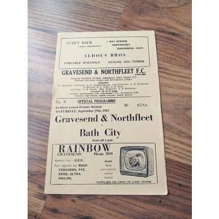 1962/63 Gravesend & Northfleet vs Bath City, Southern League ** FREE P&P **