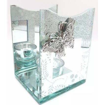 Butterfly Detail Silve Glass Oil Burner/Tealight Holder Single 12 CM Gift Home