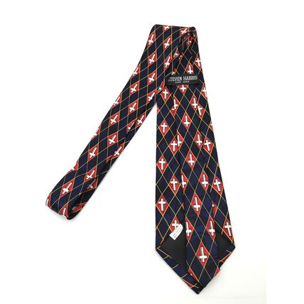 Steven Harris Mens Necktie Patriotic Blue Red White Argyle Cross Print Handmade