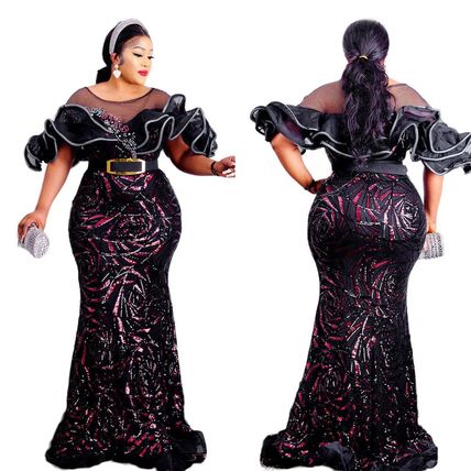 Plus Size Evening Dress, Long Skirt, Lotus Leaf Luxury African Women's Clothing