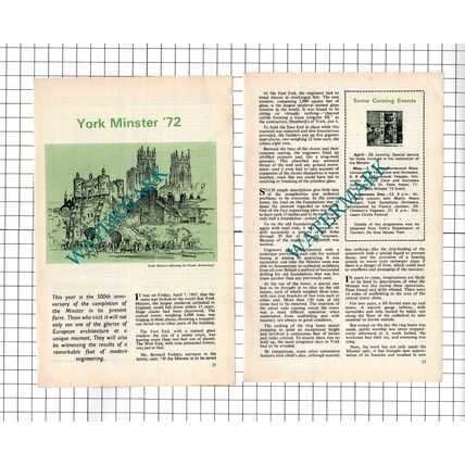 York Minster - 1972 Small Article / Print