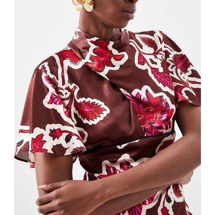 KAREN MILLEN Tall Batik Viscose Satin Angel Sleeve Woven Blouse BNWT