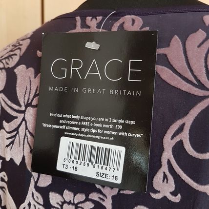 Velvet Print Grace Dress Purple Floral Gathered Midi Size 16 UK