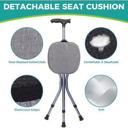 Folding Cane with Seat,Adjustable Walking Stick for Seniors,Lightweight Walking