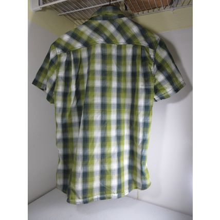 Mossy Oak Short Sleeve Button Down Shirt Moss Green Plaid Striped Men Size Small
