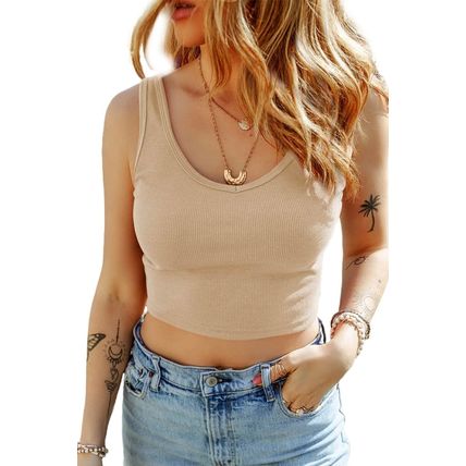 Apricot Ribbed Knit Sheath Sleeveless Crop Top