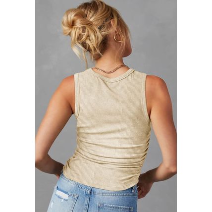 Apricot Plain Ruched Side Slim Tank Top
