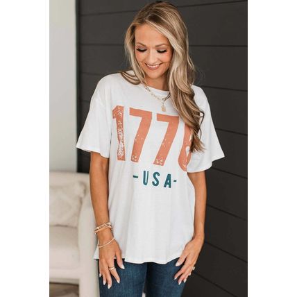 White 1776 USA Vintage Graphic T Shirt