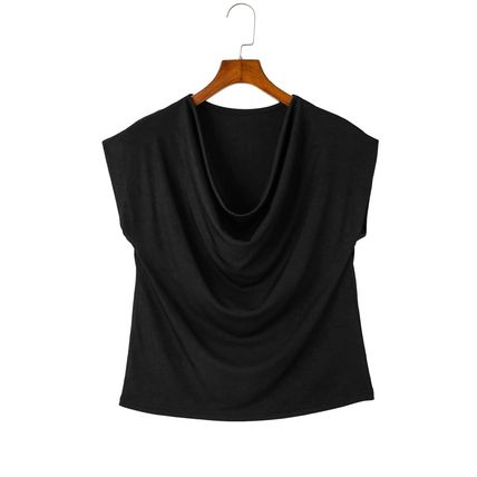Black Cowl Neck Bat Sleeve T Shirt