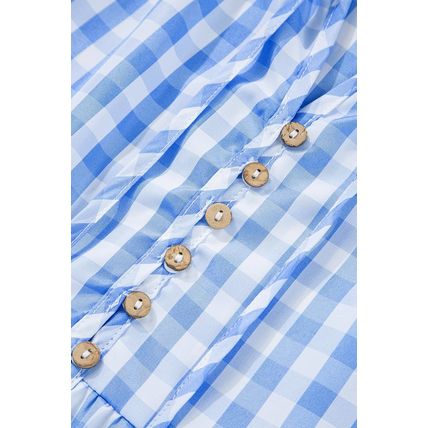 Sky Blue Gingham Short Sleeve Button Tie Split Neck Loose Mini Dress