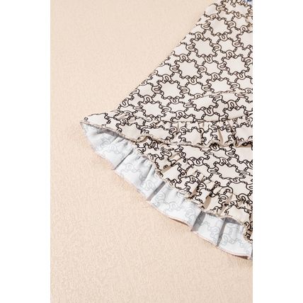 Khaki Plus Size Geometric Print Ruffled Sleeve Blouse