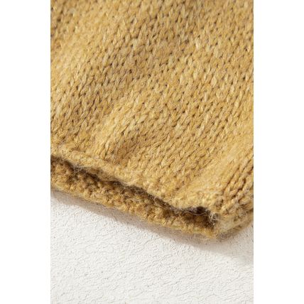 Light French Beige Lantern Sleeve Scallop V Neck Buttoned Front Cardigan