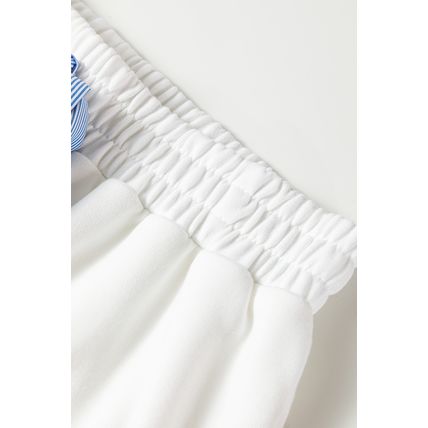 White Plaid Ruffled Patchwork Drop Shoulder Pullover and Drawstring Elastic Wais