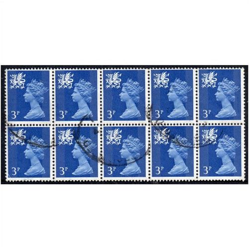 1971 sg W14 3d ultramarine fine used block of 10 (R1797)
