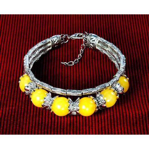 Sale Tibetan Silver Hill Tribe Style Yellow Beads Bracelet Bangle Jewellery 2291