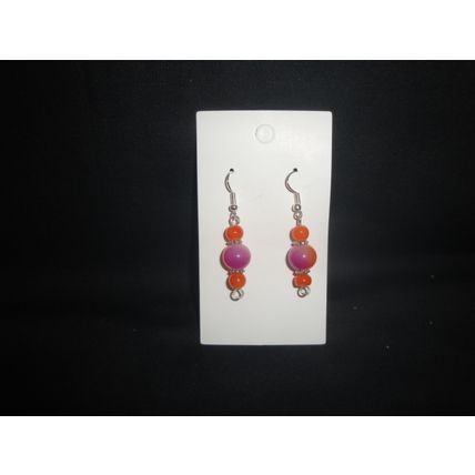 Bright fun orange & purple blended glass drop earrings