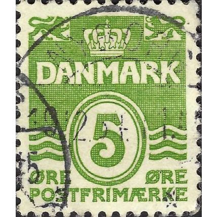 DENMARK, Triple wave lion, bright green 1933, 5ore, #2
