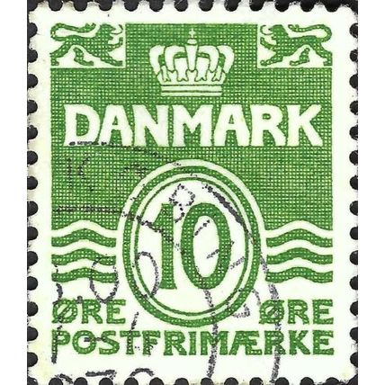 DENMARK, Triple wave lion, green 1950, 10ore, #2