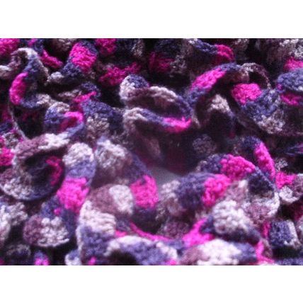 Handmade crochet ruffle scarf, purple and pink, acrylic yarn