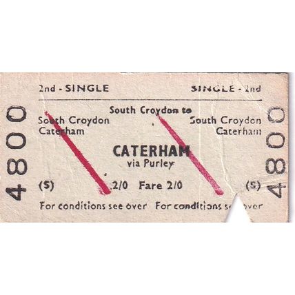 SOUTH CROYDON - CATERHAM via PURLEY 1968 British Railways Board Ticket BRB 4800