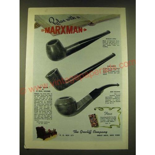 1950 Marxman Pipes Ad - Regular Apple; Slim Dublin and Bent Bulldog