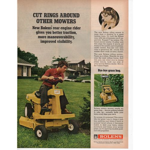 Bolens Riding Lawnmower vintage Full Page Print Ad May 1972
