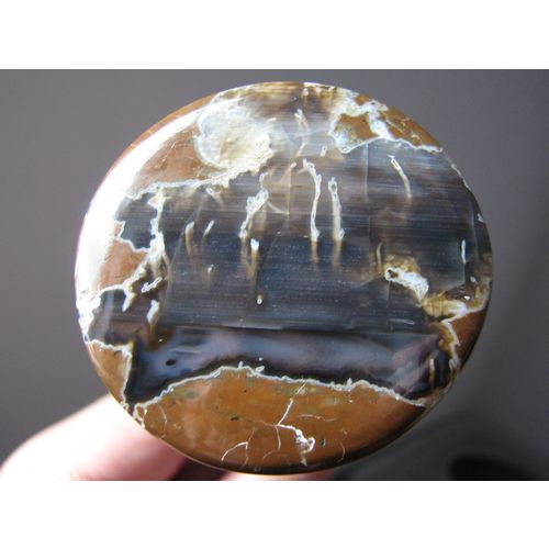 Giant Thunderegg Agate Cabochon: Cavern Scene with White Tube Tendrils; 174.5cts