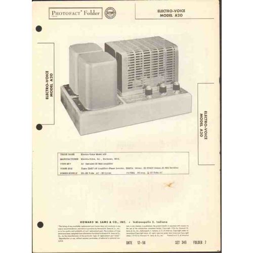 ELECTRO-VOICE model A20 20 watt audio amplifier Sams Photofact manual