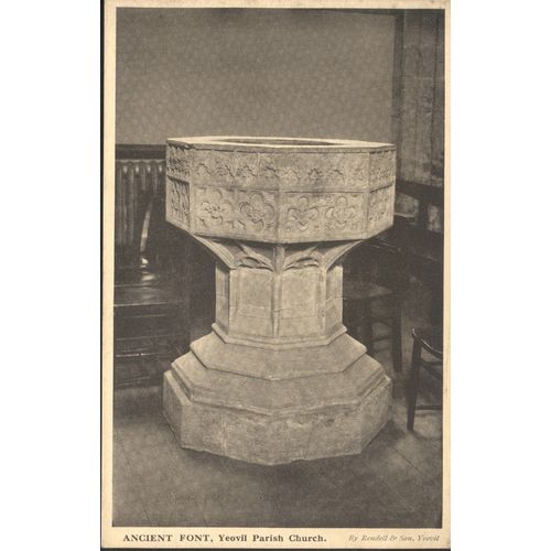 Vintage PC - Ancient Font, Yeovil Parish Church, Somerset